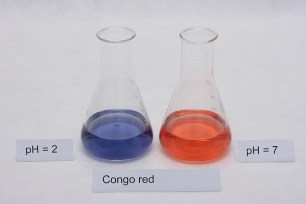 colors of congo red indicator in different pH solutions