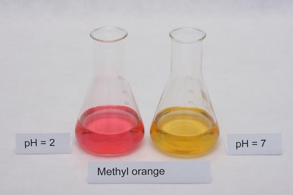 colors of methyl orange indicator in different pH solutions